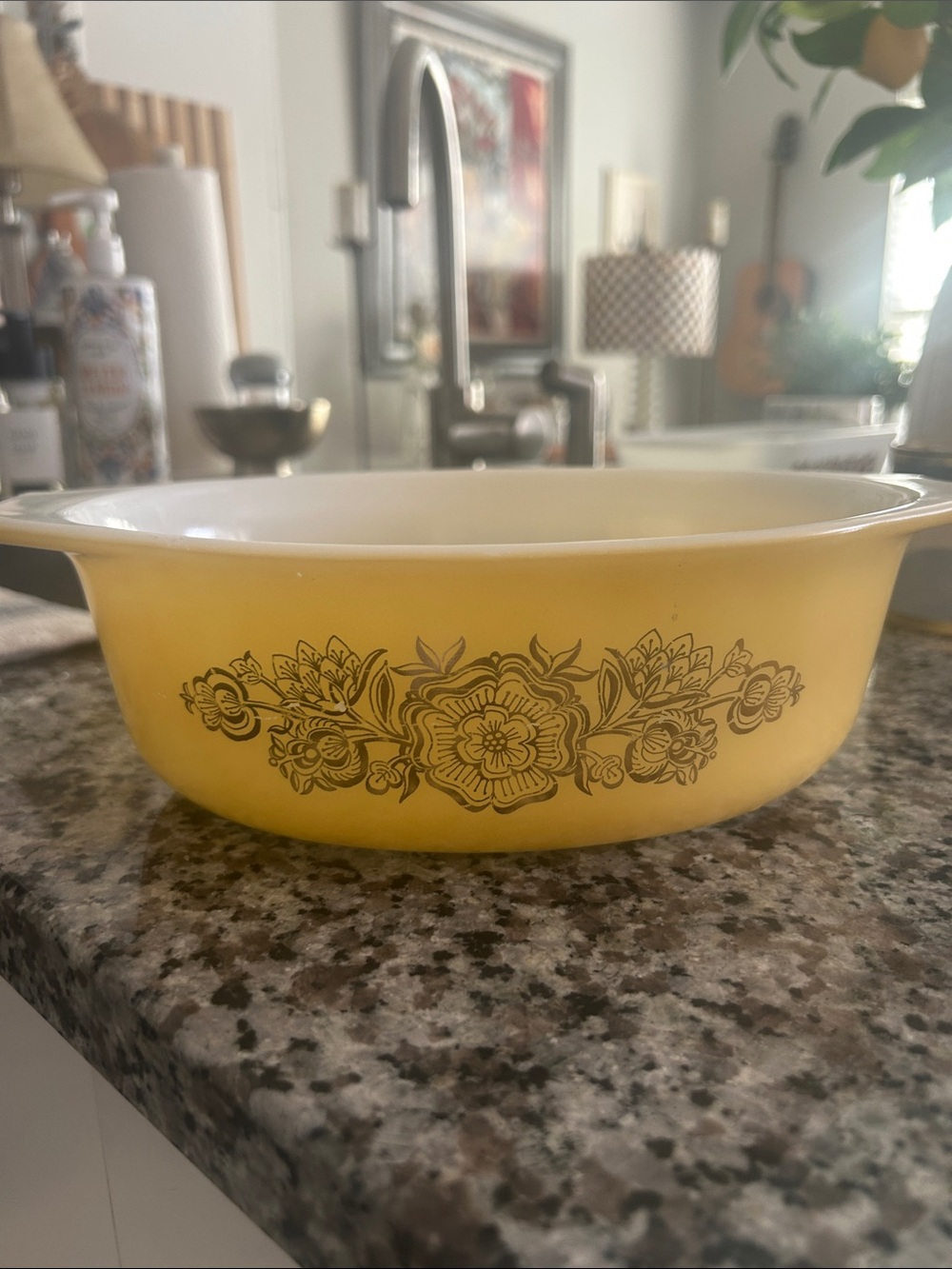 Pyrex Yellow Floral Stoneware Casserole Dish